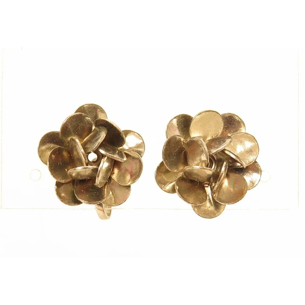 Vintage 1930's 3 Dimensional Pretty Silver Plated Flower‎ Sb Earrings